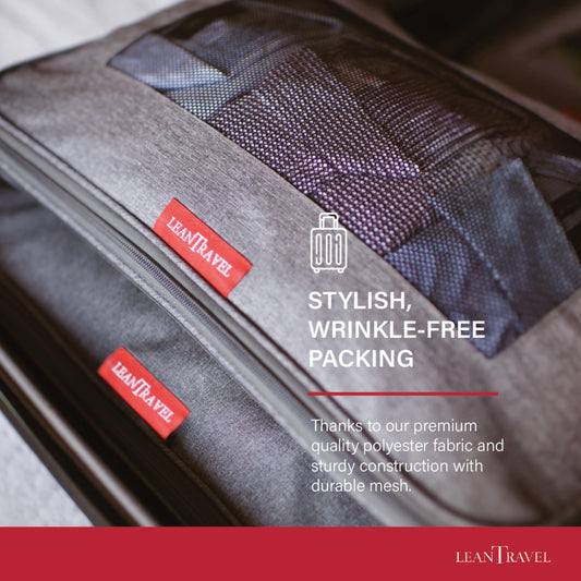 LeanTravel Compression Packing Cubes for Travel Organizers with Double Zipper (6-Pack (2L+2M+2S), Grey)