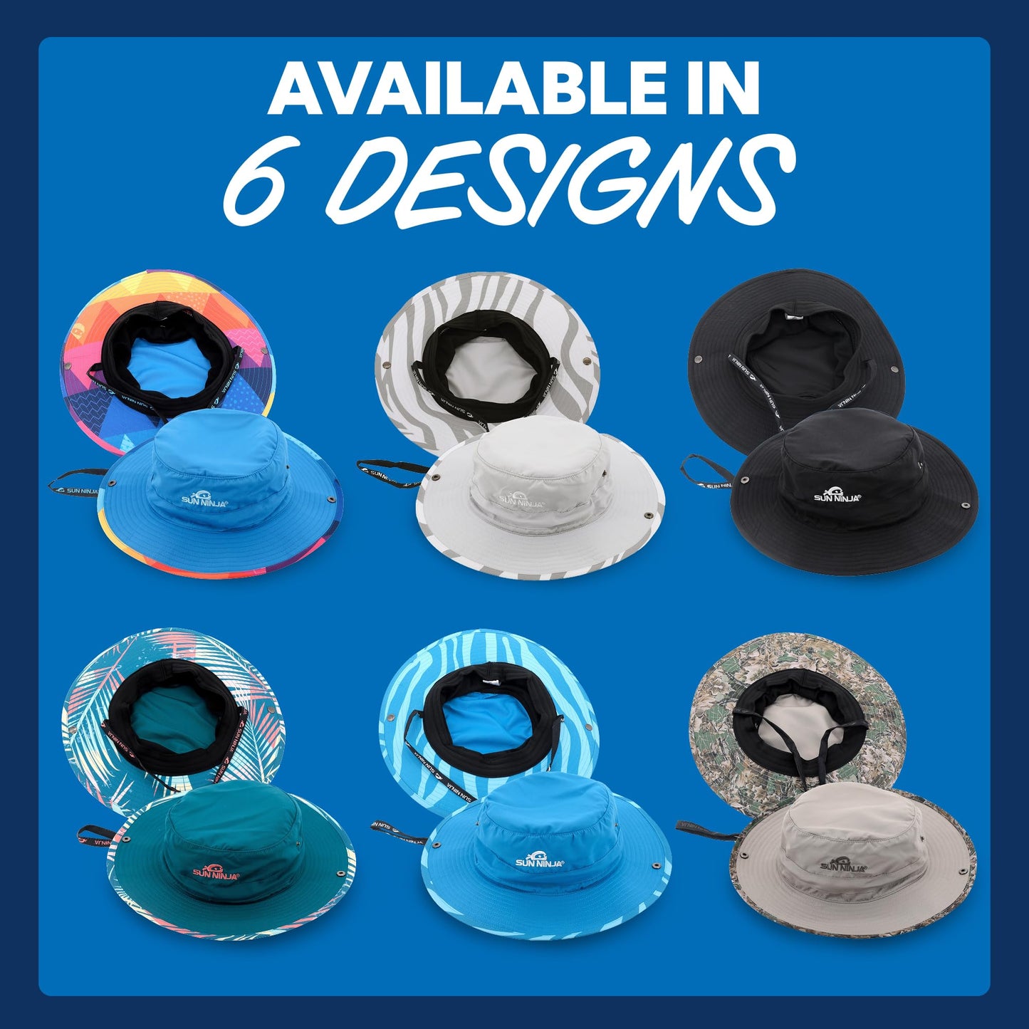 SUN NINJA Bucket Hat for Men & Women, Cooling with Adjustable Strap, Wide Brim, UPF UV 50+ Protection, Foldable Boonie Hat for Fishing, Hiking, Beach, Safari, Kayaking, SUPing - Palm Trees