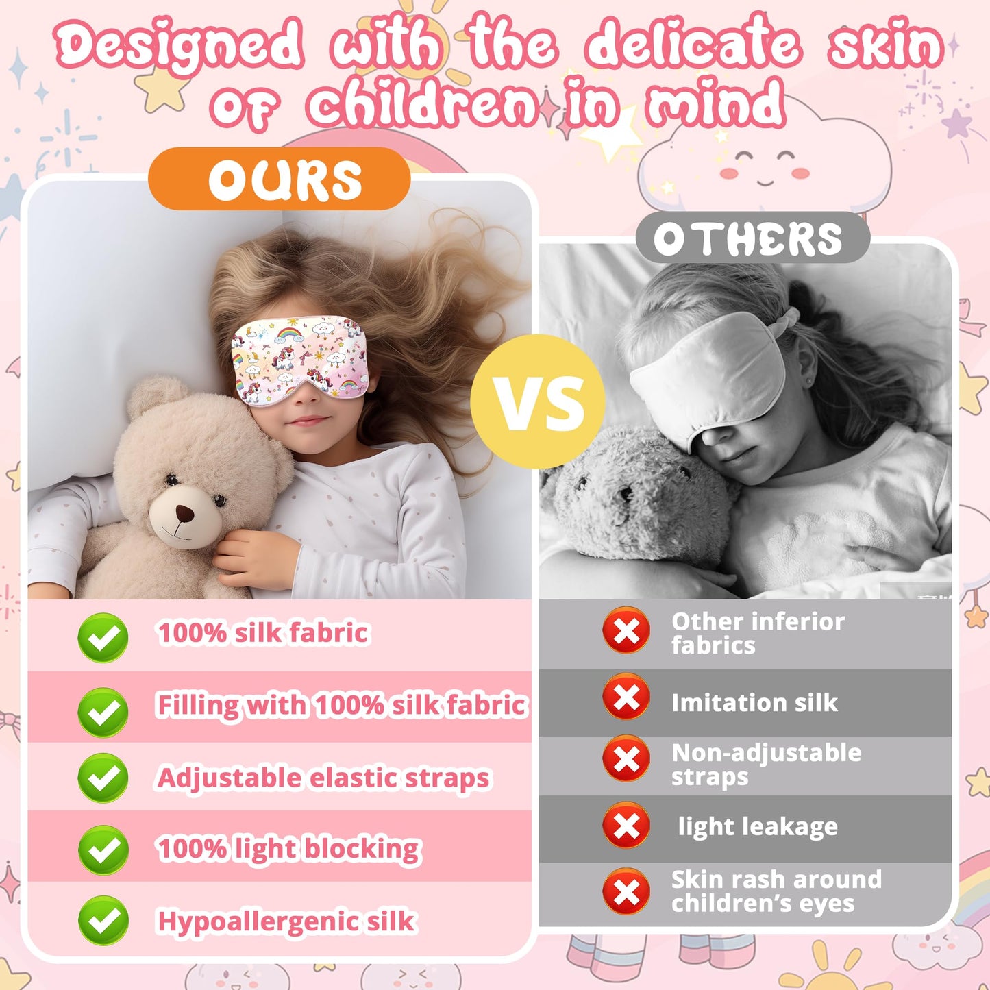 Kids Sleep Mask Eye Cover: 100% Real Natural Pure Silk Eye Mask with Adjustable Strap, Funny Blindfold Kids Eye Mask for Sleeping, Soft & Lightweight Eye Shade for Boys Girls Teens (Horse Style)