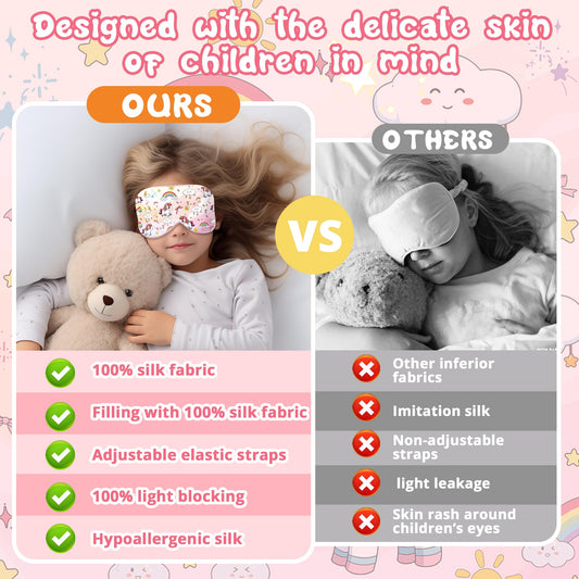 Kids Sleep Mask Eye Cover: 100% Real Natural Pure Silk Eye Mask with Adjustable Strap, Funny Blindfold Kids Eye Mask for Sleeping, Soft & Lightweight Eye Shade for Boys Girls Teens (Horse Style)