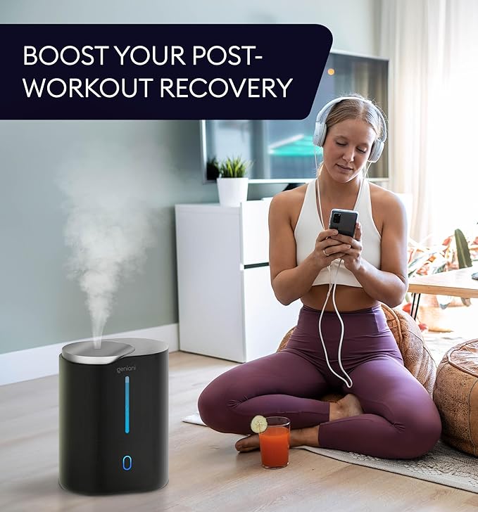 GENIANI Cool Mist Air Humidifiers for Bedroom, Plants, and Large Rooms - Quiet Humidifiers for Baby Room with Auto Shut Off & Night Light (3.9L, Black)