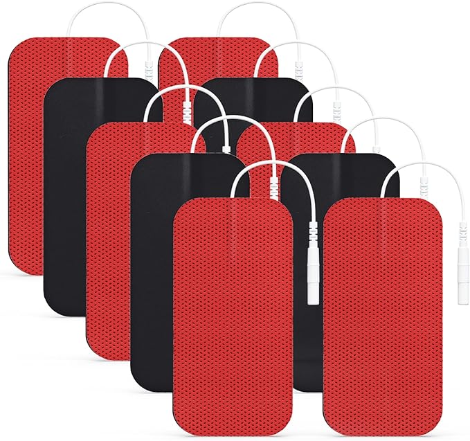 AUVON TENS Unit Pads 2"X4" 10 Pcs, 3rd Gen Latex-Free Rectangular Replacement Pads Electrode Patches with Upgraded Self-Stick Performance for Electrotherapy(Red)