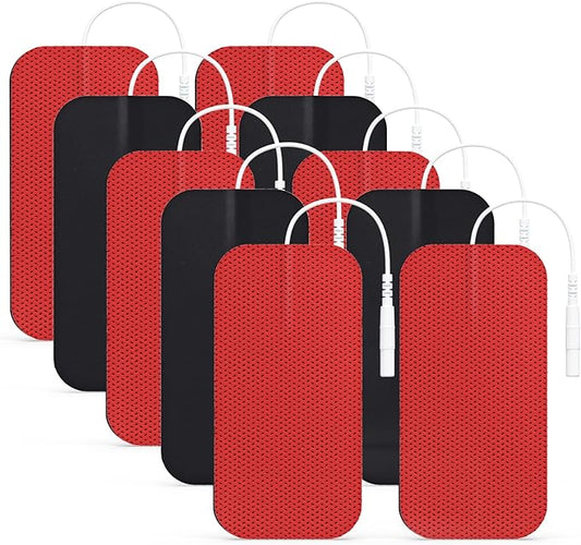 AUVON TENS Unit Pads 2"X4" 10 Pcs, 3rd Gen Latex-Free Rectangular Replacement Pads Electrode Patches with Upgraded Self-Stick Performance for Electrotherapy(Red)