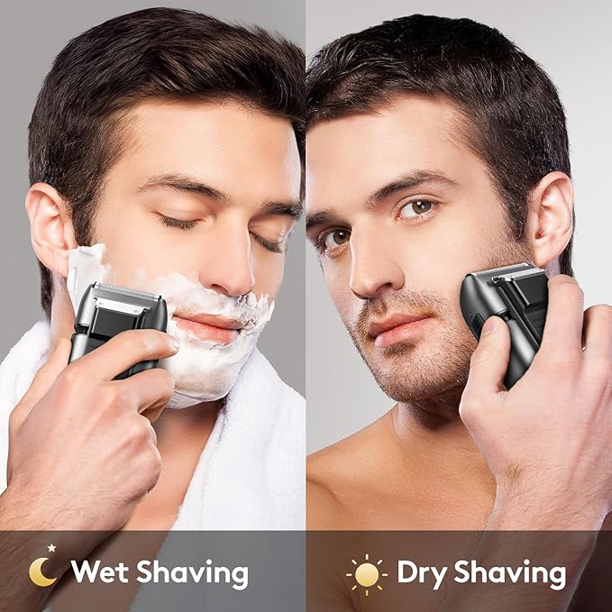 Brightup Foil Shaver, Mens Electric Razor, Shavers for Men with Trimmer, Cordless USB-C Rechargeable Waterproof Double Floating Blades for Close Shaving Face, 2 Speed, LED Display&Travel Pouch, Gray