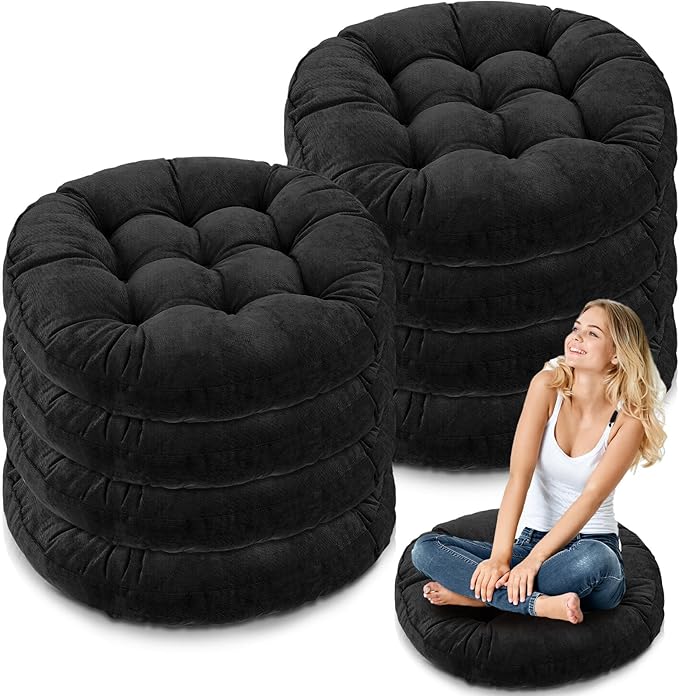Jerify 8 Pcs Round Floor Pillows Cushions 22 x 22 Inch Large Flexible Seating Cushion Classroom Furniture Floor Pillow for Kids Adults Home Daycare Preschool Yoga Meditation Gift (Black)