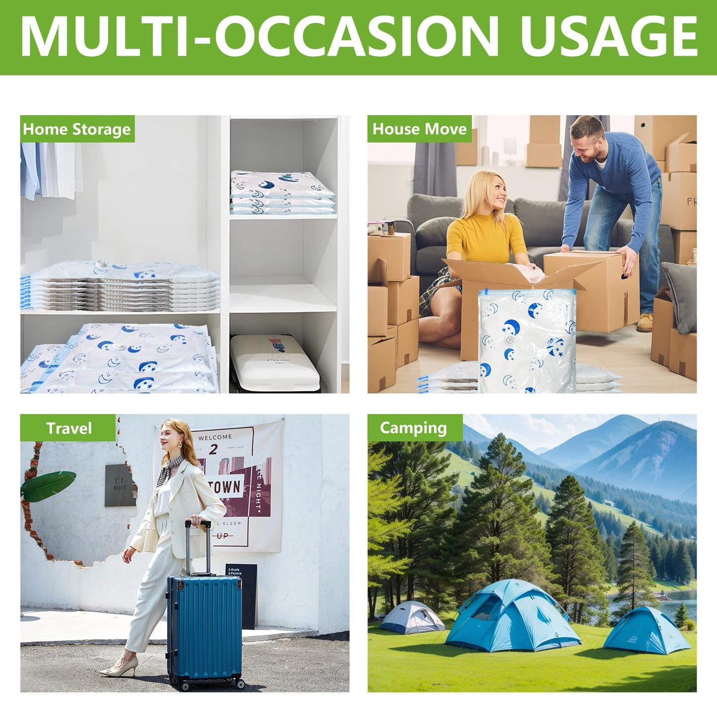 Vacuum Storage Bags with Electric Pump, 8-Pack Large Vacuum Seal Bags for Clothing Vacuum Bags for Travel Packing and Home Bedding Blankets Organization