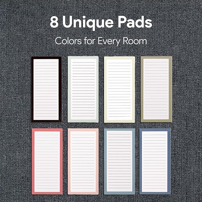 8 Magnetic Notepads – Notepads for Grocery List, Shopping List, To-Do List, Reminders -Strong Magnetic Back- Memo Notepad with Solid Pattern Designs | 25 Sheets per Pad 7.5 x 3.5 inch (8 Pack)