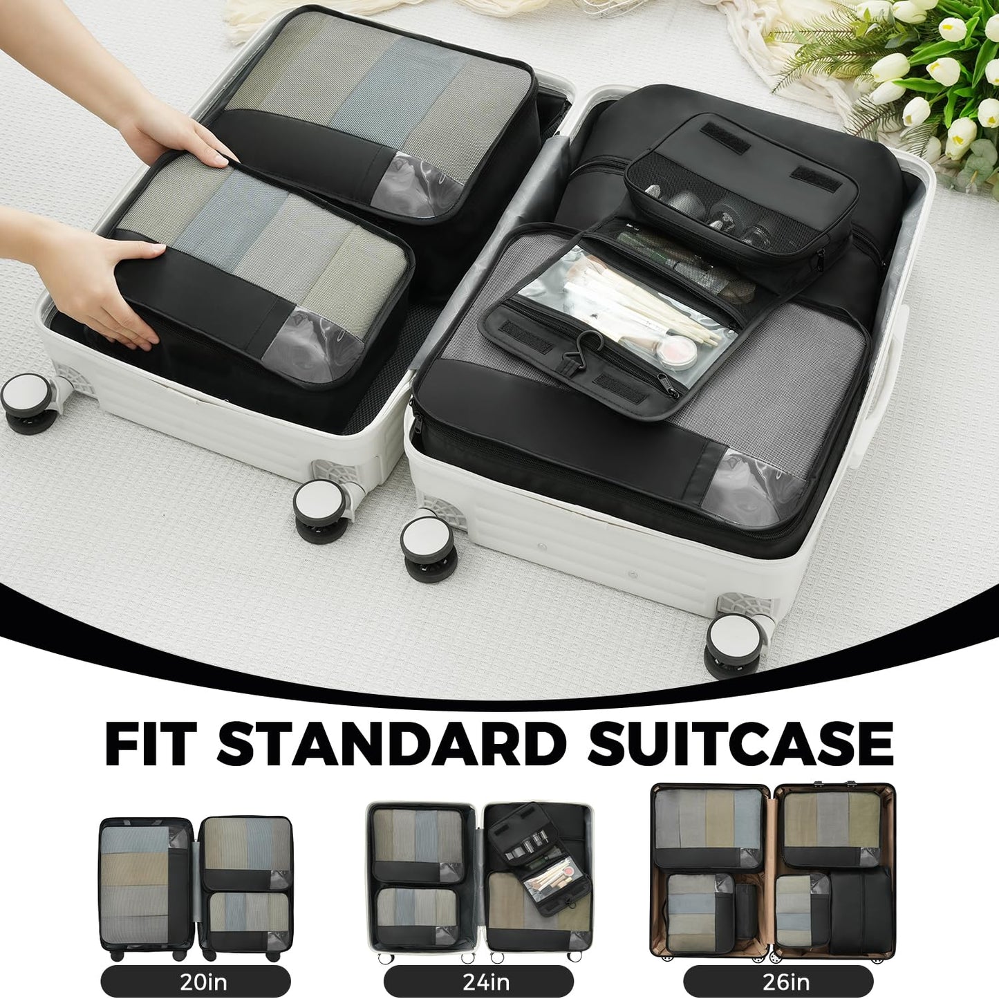 BAGAIL 9 Set Packing Cubes Luggage Packing Organizers for Travel Accessories (Black)