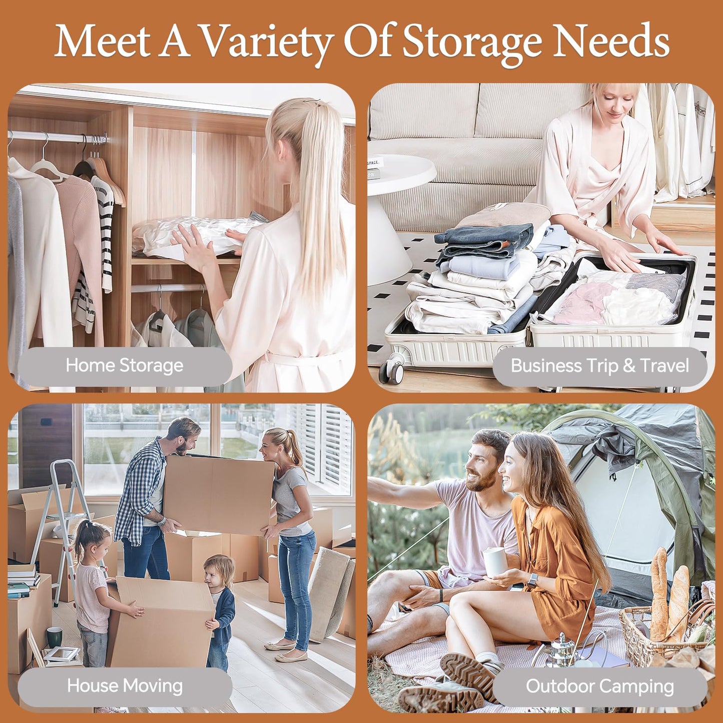 Vacbird Vacuum Storage Bags for Clothing Travel, 10 Pack Vacuum Bags with Wireless Charging Air Pump(2 Large+4 Medium+4 Small), Compression Packing for Clothes Blanket Suitcase Luggage