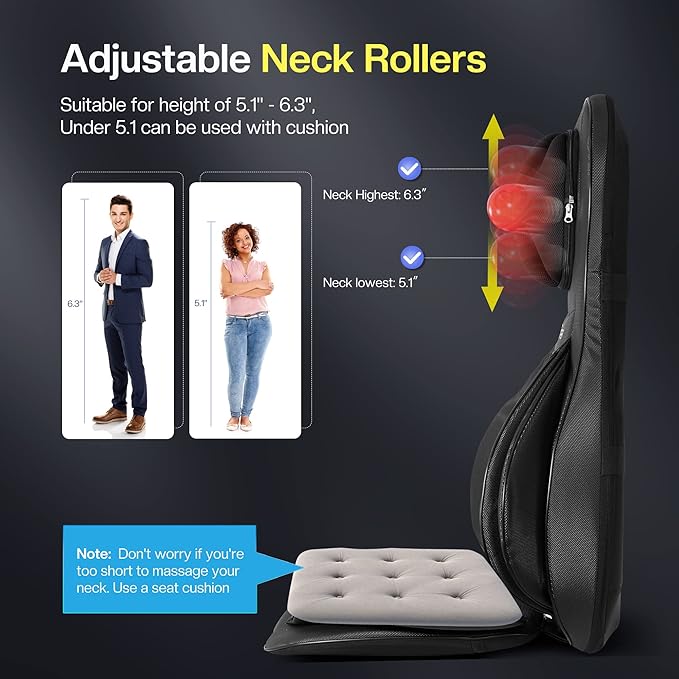 COMFIER Shiatsu Neck Back Massager with Heat,2D/3D Massage Chair Pad with App Control,Deep Tissue Kneading Massage Chair Pad with Compression,Chair Massager for Full Body,Gifts for Mom,Dad, Black