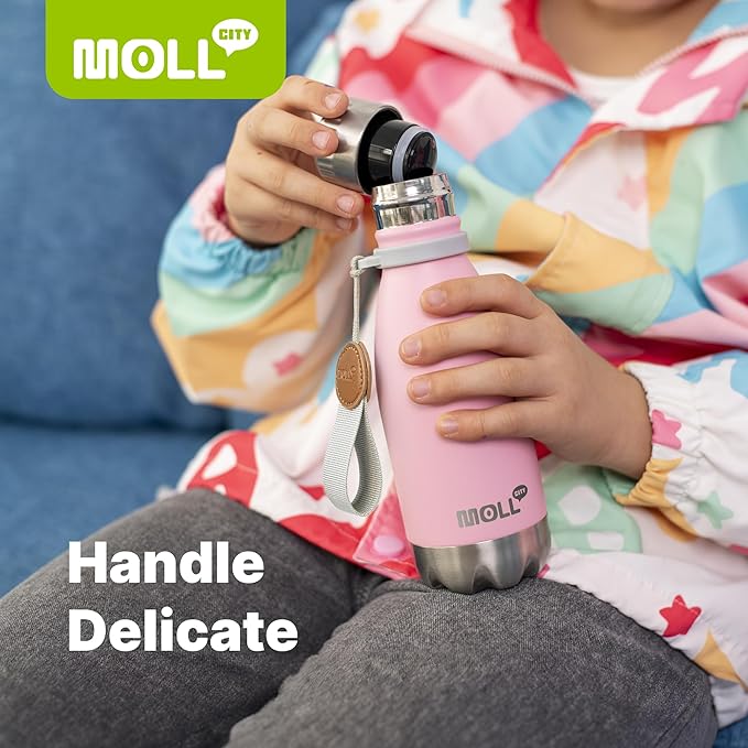 Kids Water Bottle for School-9 oz Stainless Steel Double Wall Vacuum Insulated Sports Water Bottle Reusable Metal Leak Proof Cola Shape Flask for Girls (Purple)