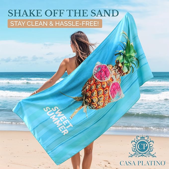 Casa Platino Pool Towel 2 Pack – Extra Large 32"x71" Quick Dry, Lightweight Microfiber Beach Towels for Poolside, Summer Camping & Travel – Sand Free & Compact – Eden