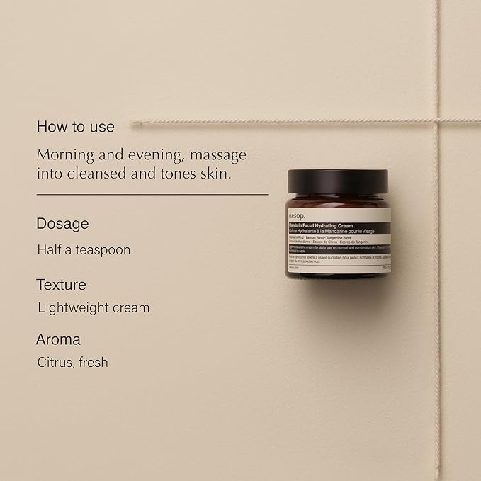 Aesop Mandarin Facial Hydrating Cream | Cools, Tones, and Balances Normal And Combination Skin | Mandarin Rind, Lemon Rind, Tangerine Rind | 2.1 oz / 60 mL