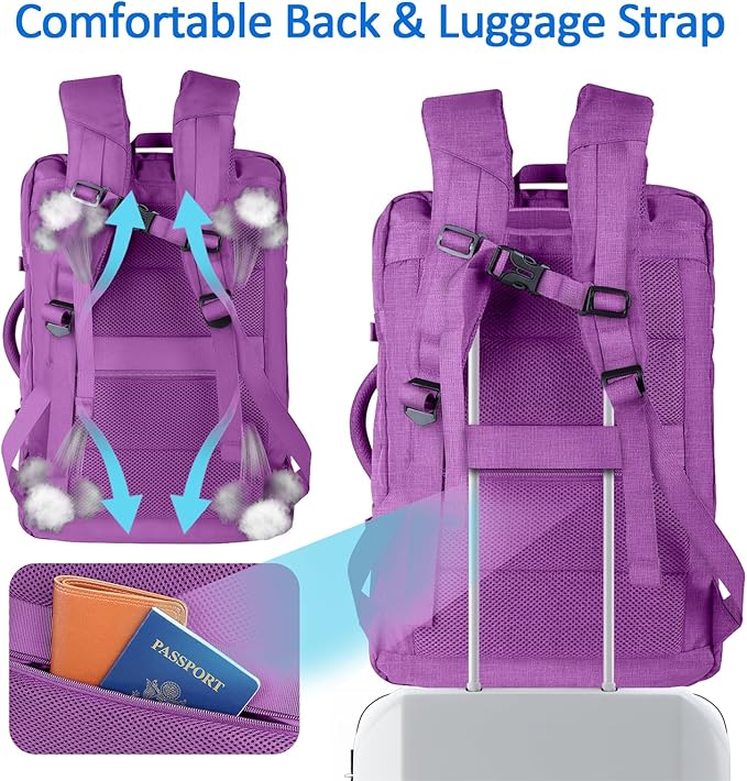 50L Carry On Backpack, Extra Large Laptop Backpack, Travel Backpack for Women, Expandable Water Resistant Big Bag Anti-Theft Business Daypack Fit 17 Inch Laptop with USB Port,Purple