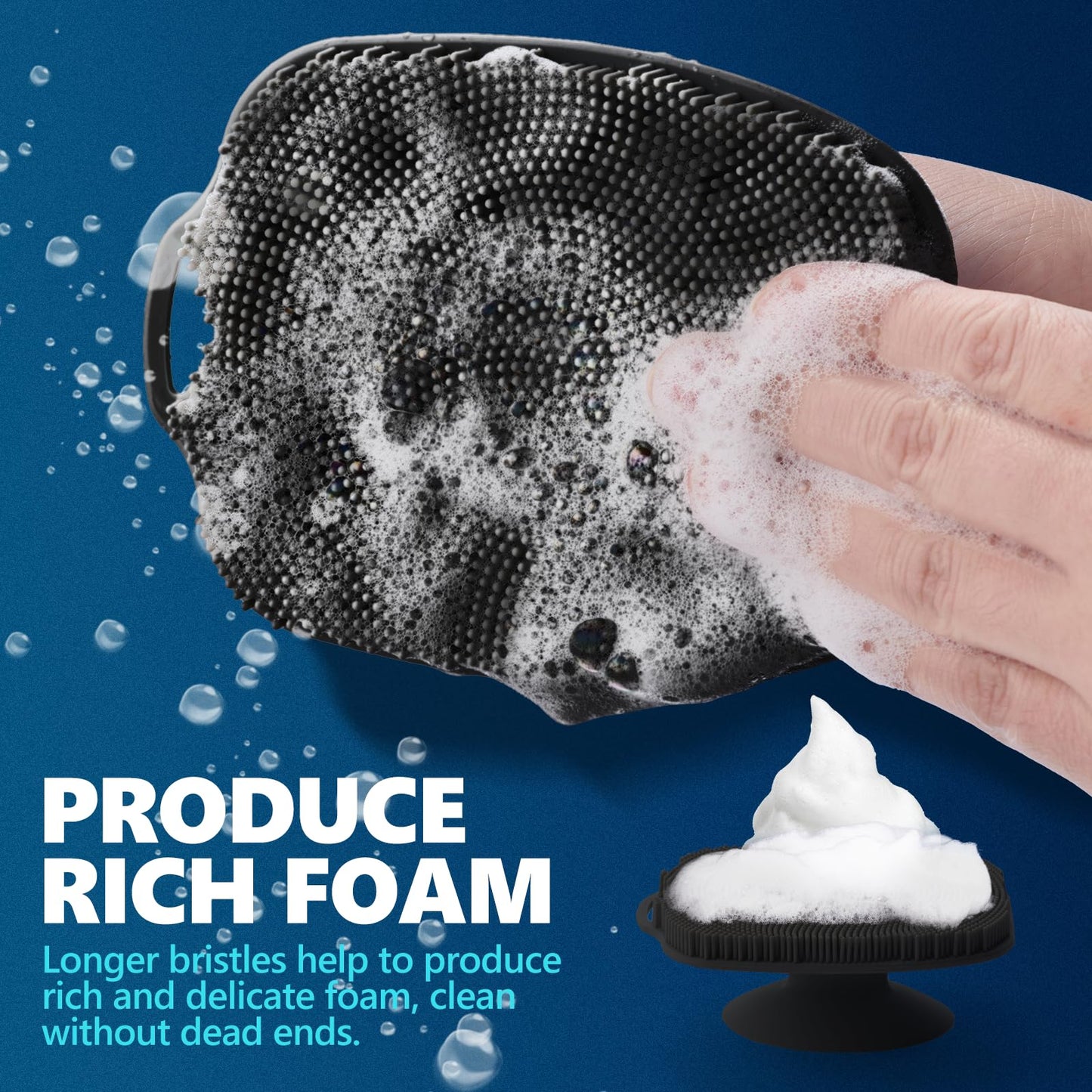 ARIOSOX, Soft Silicone Body Scrubber, Gentle Like a Hand Exfoliating Your Skin and Build Up Lather Easily, Back Large Suction Cup Easy to Store, Long-Lasting & Deep Clean (Black)