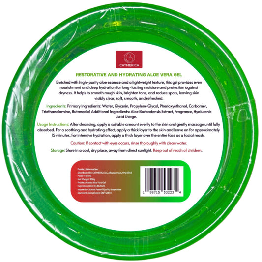 CATMERICA - Aloe Vera Gel – 99% Pure, Fast-Absorbing and No-Residue Moisturizer, Non-Sticky - Aloe Vera can be good for Sunburn, after tanning, Dry Skin, Body, face & hair Care – 10.1 fl oz (300g).