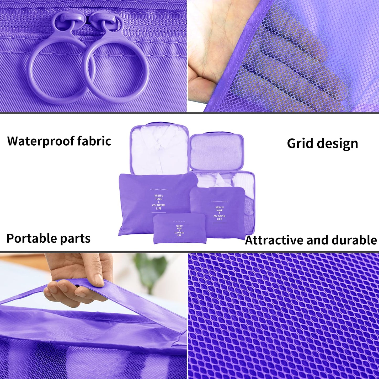jealkip 6 Set Compression Packing Cubes for Travel, Lightweight Travel Essentials, Luggage Organizers for Clothes, Shoes, Electronics, Cosmetics & Toiletries (Violet)