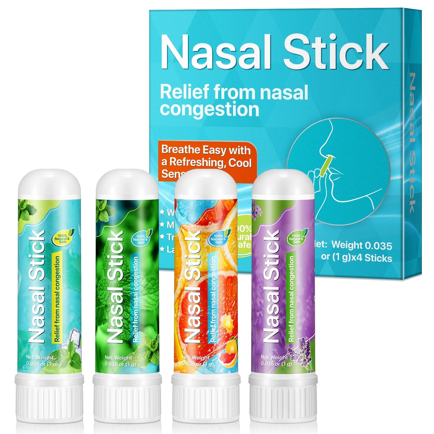 Nasal Stick | Nasal Inhaler Stick | Vapor Flow Technology | Cool Refreshing Sensation | Natural Mood Boost | Simple Ingredients | Essential Oils + Menthol Inhaler (Mint,Wintermint, Tropical, Lavender)