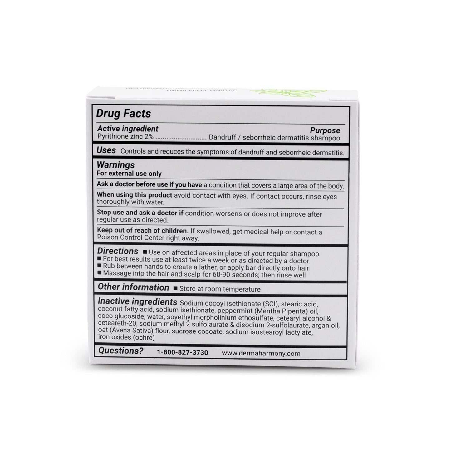 Dermaharmony 2% Pyrithione Zinc Shampoo Bar for dandruff and seborrheic dermatitis - Peppermint (4 Oz)