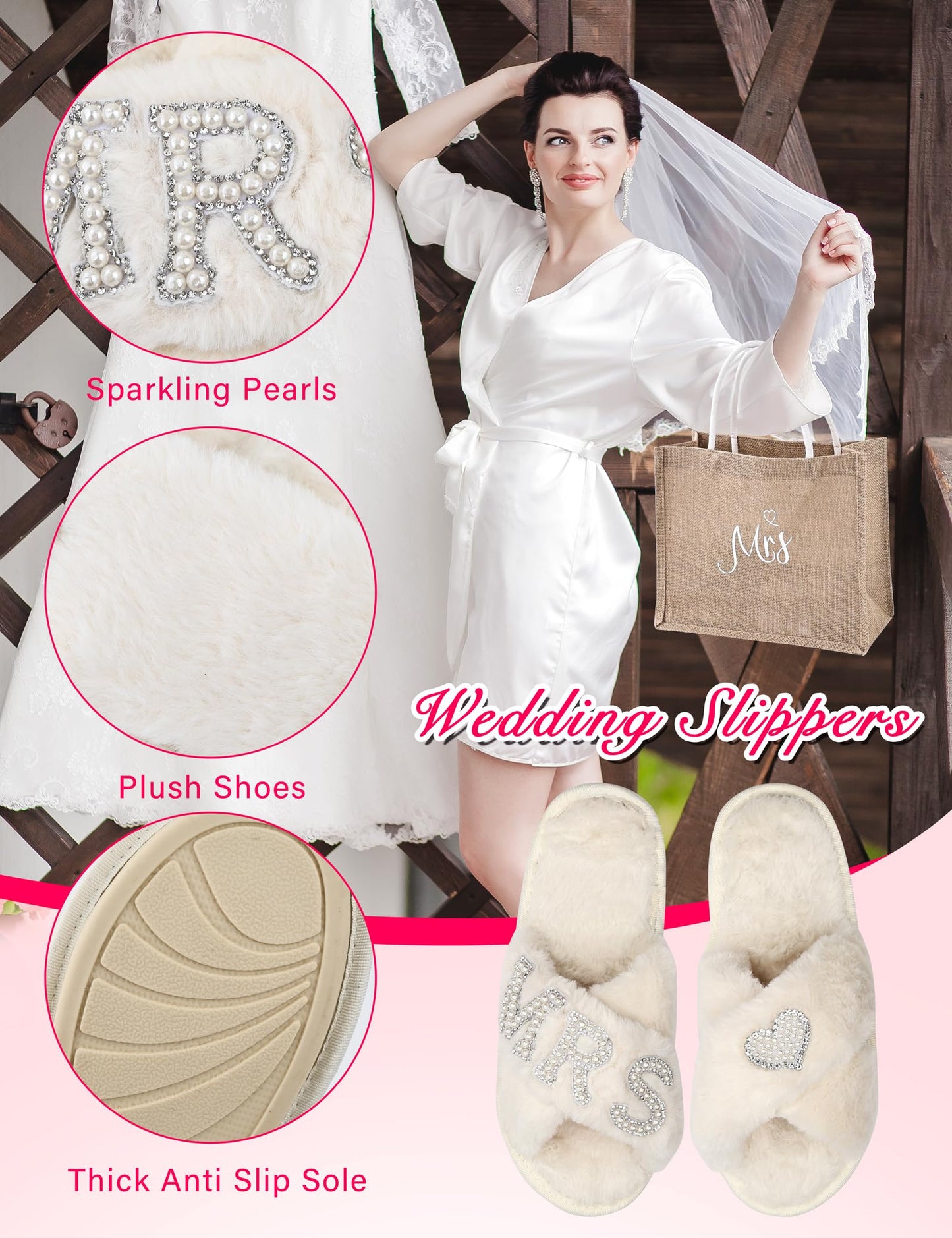 ALHAVONE 6 Pcs Women Bride Robe with Accessories for Bride Bachelorette Party Engagement Honeymoon Bridal Shower Gift (White, LXL)