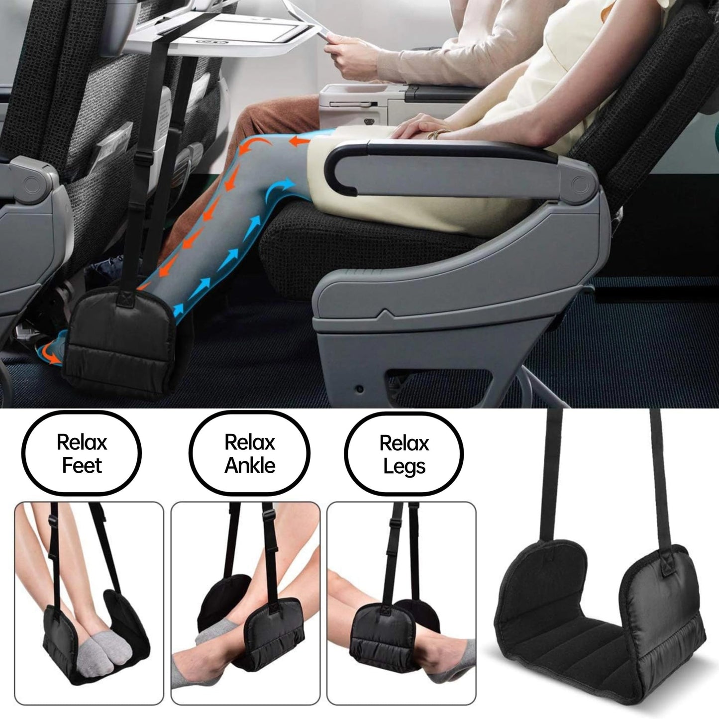 Portable Ultimate Comfort Set for Plane Sleep Kit at Plane,2 Inflatable Travel Pillows,Foot Rest Hammock,Eye Mask Ear Plugs for Airplane Flight Essentials for Seat Airplane Gadgets for Sleep Comfort