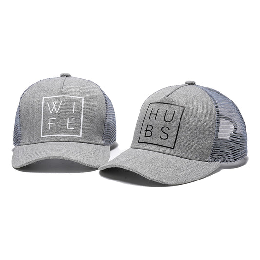 Heather Gray Hubs and Wife Trucker Hats Set of 2 Mr and Mrs Gifts Wedding Gifts for Couples Honeymoon Essentials/Outfits Bride and Groom Gifts His and Hers Hats Engagement The Marriage Gifts