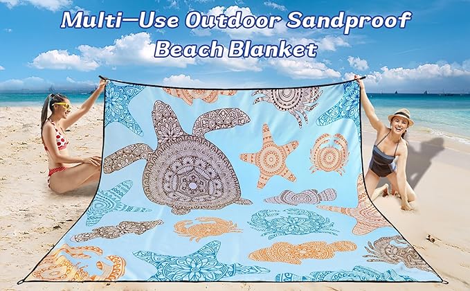 Beach Blanket Waterproof Sandproof Beach Mat 79" X 83"/10'x9'for 2-8 Adults Quick Drying Outdoor Picnic Mat Beach Accessories for Travel, Camping, Hiking