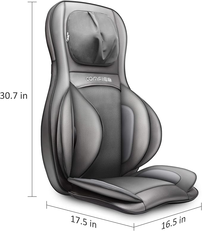COMFIER Massager Chair with Heat, Shiatsu Neck Back Massager Portable with Compress & Rolling,Massage Chair Pad for Full Back,Neck,Full Body Pain, Gray