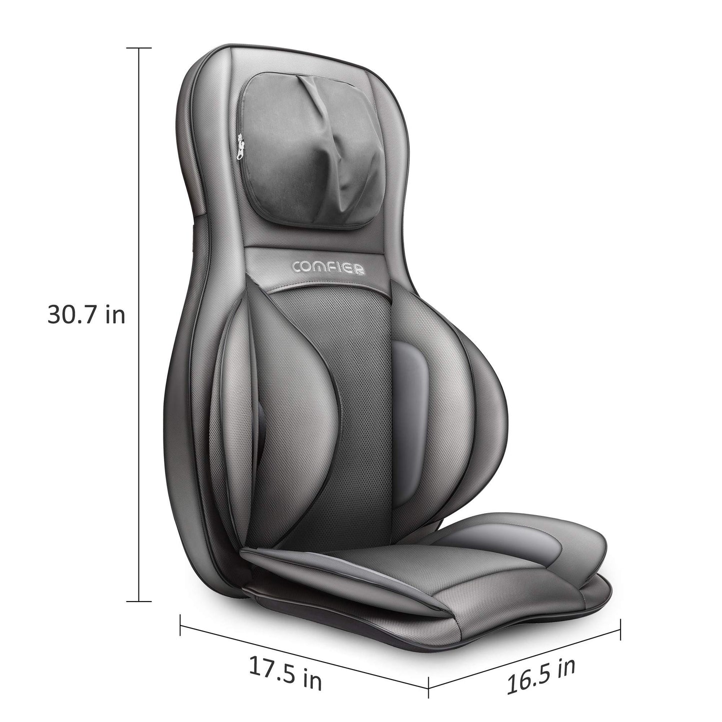 COMFIER Massager Chair with Heat, Shiatsu Neck Back Massager Portable with Compress & Rolling,Massage Chair Pad for Full Back,Neck,Full Body Pain, Gray