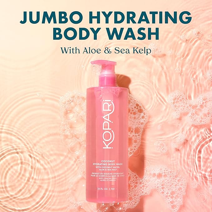 Kopari Jumbo Coconut Hydrating Body Wash with Organic Coconut Water, Sea Kelp and Aloe Vera, Luxurious Gel to Foam, Sweet Coconut & Vanilla, 25 oz