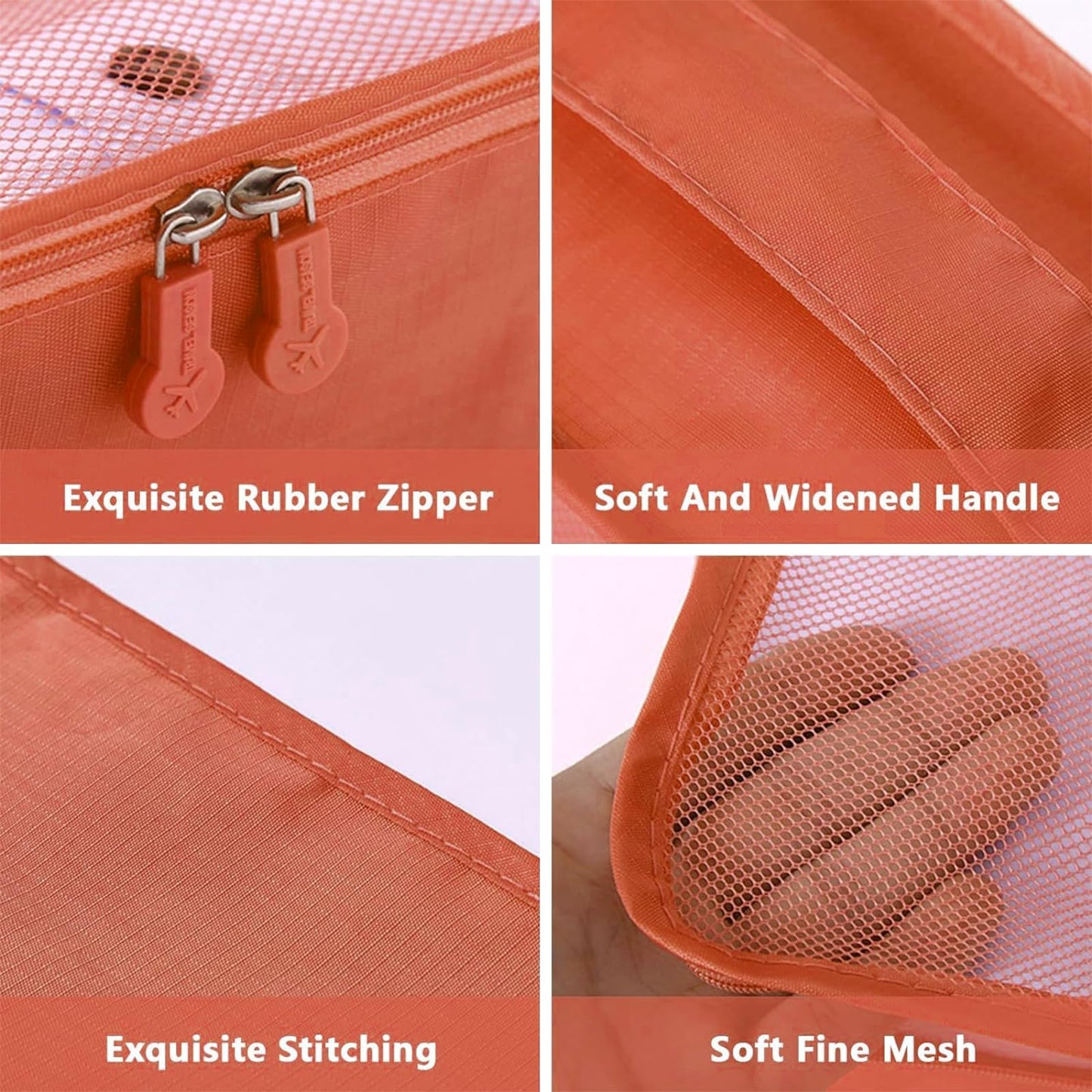 7 Set Packing Cubes for Travel Luggage Packing Bags Reusable Waterproof Suitcase Organizer Bags Set with Shoe Bag and Toiletry Bag (Orange)