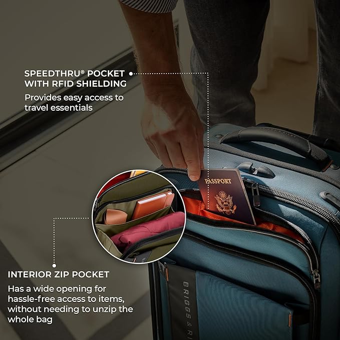 Briggs & Riley Domestic 22" Carry On Expandable Spinner - Luggage for Travel, Suitcases with Wheels, Softside Rolling Bag for Men & Women - ZDX Collection, Hunter