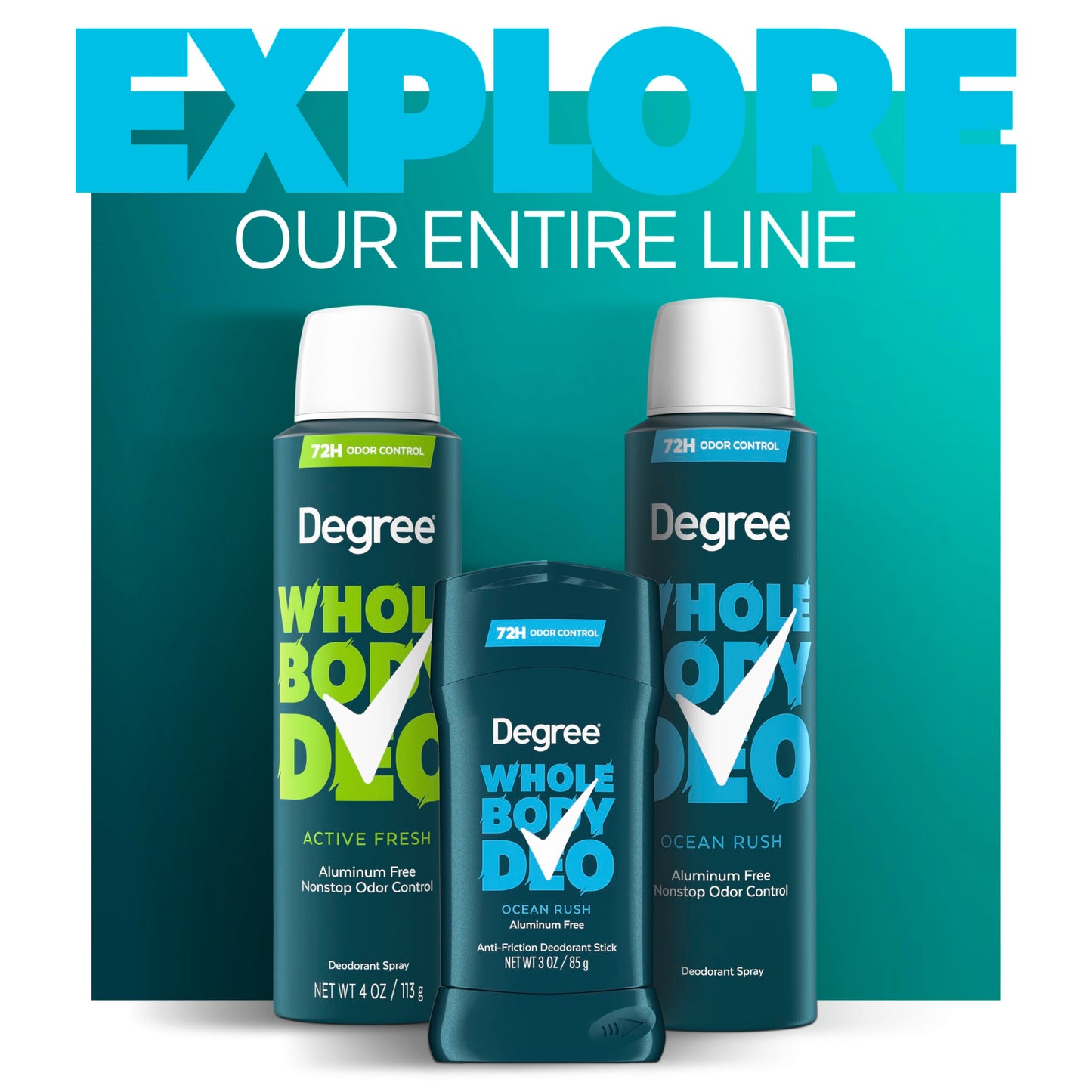 Degree Men Whole Body Deodorant Stick, Ocean Rush Scent, Glides on Clear + Absorbs Sweat, Aluminum Free 72H Odor Protection 3 oz