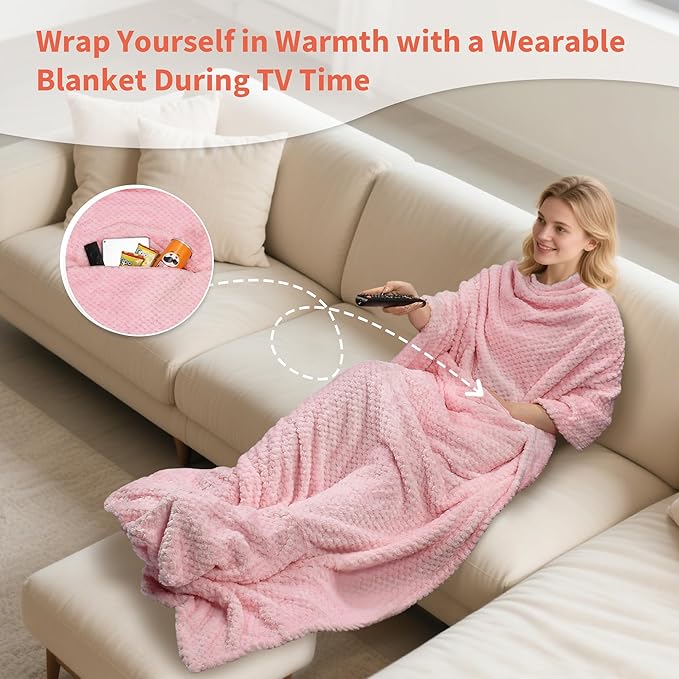 Tirrinia Travel Blanket Airplane Compact with Bag, Soft& Lightweight Wearable Blanket with Foot Pockets for Women Men Adults, Warm Snuggle Blanket, Airplane Travel Essentials, Travel Gifts for Her,