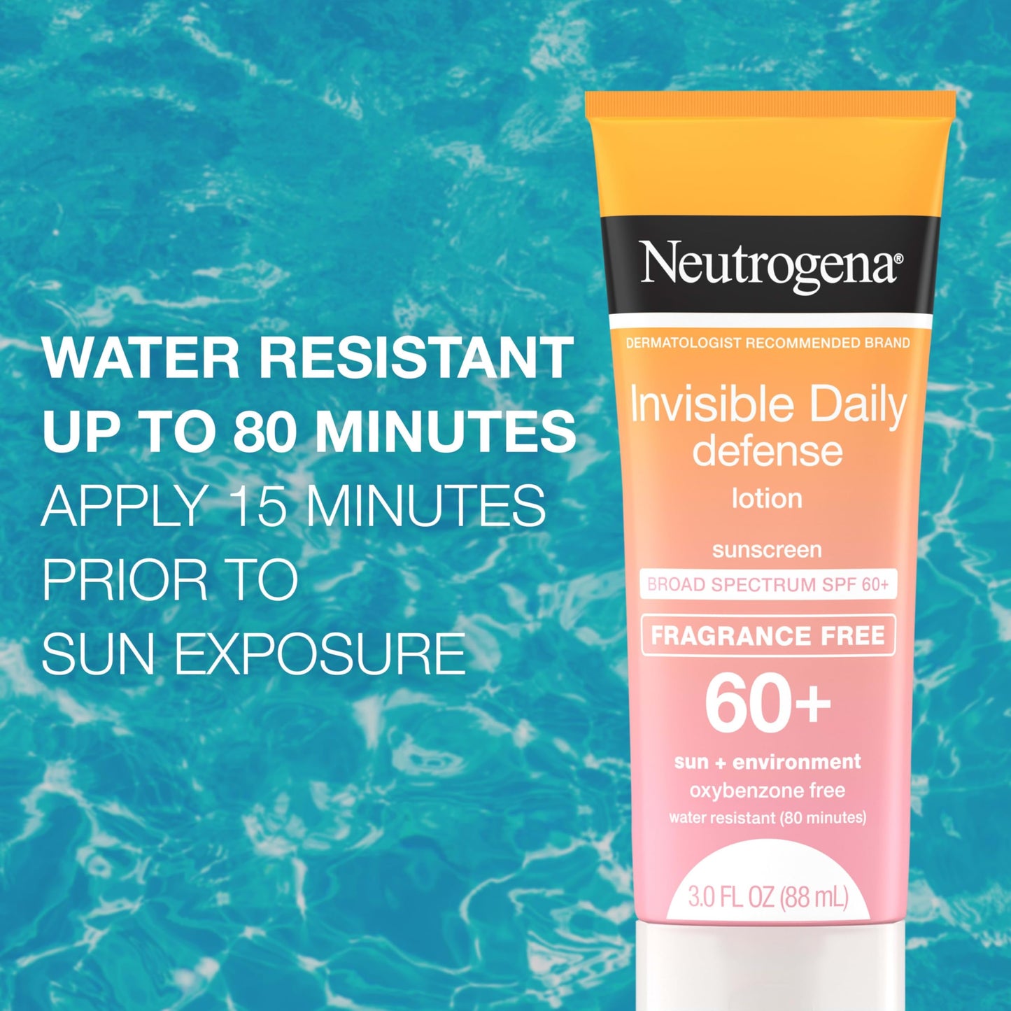 Neutrogena Invisible Daily Defense Fragrance-Free Sunscreen Lotion, Broad Spectrum SPF 60+, Oxybenzone-Free & Water-Resistant, Sun & Environmental Aggressor Protection, 3.0 fl. oz