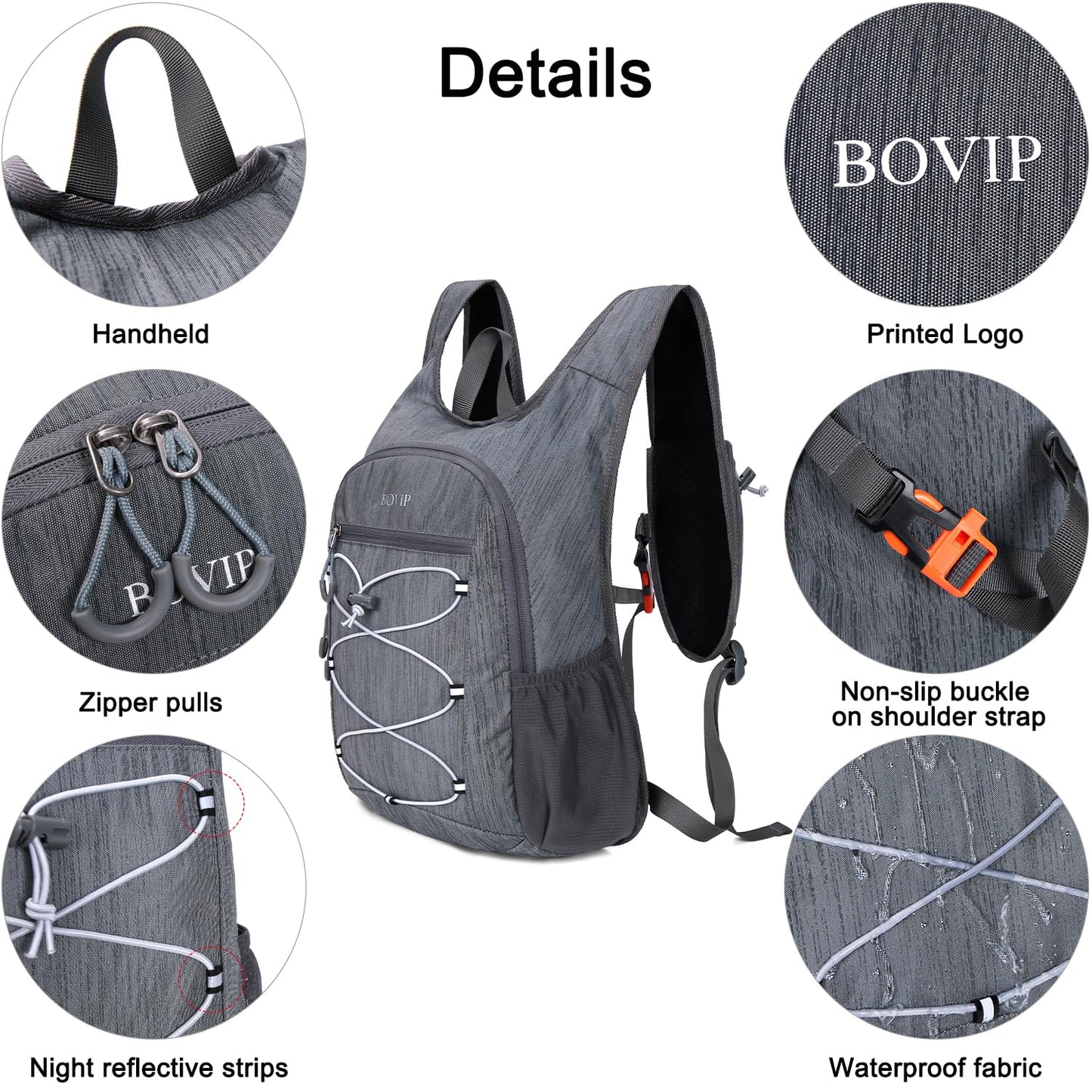 BOVIP 20L Hiking Backpack Lightweight Packable Hiking Daypack Small Travel Outdoor Foldable Shoulder Bag Gray