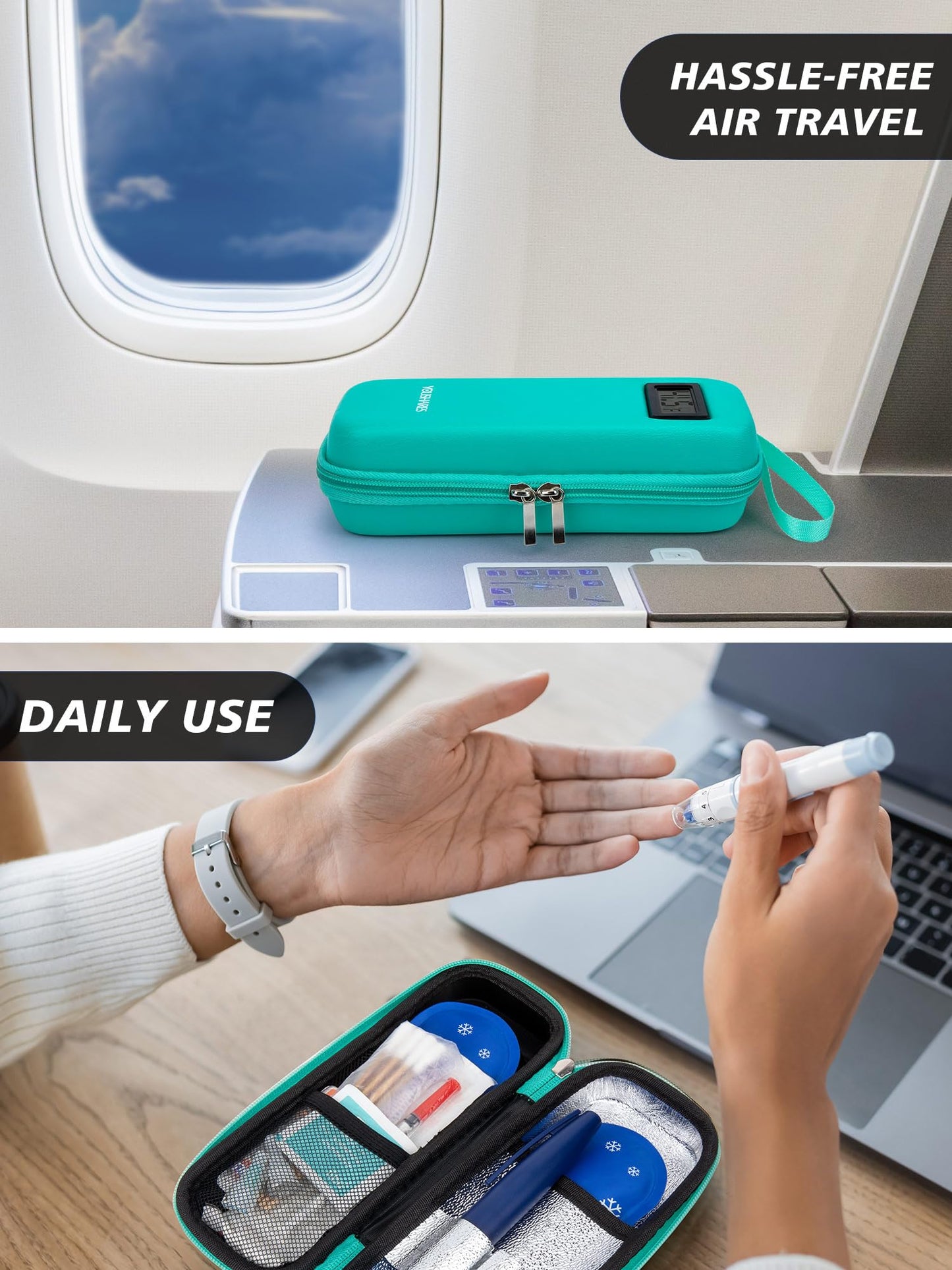 YOUSHARES Insulin Cooler Travel Case with Temperature Display - Refrigerated Medicine Cooling Bag with 2 TSA Approved Ice Pack, Medication Pen Diabetic Supplies Organizer for Trip and Daily