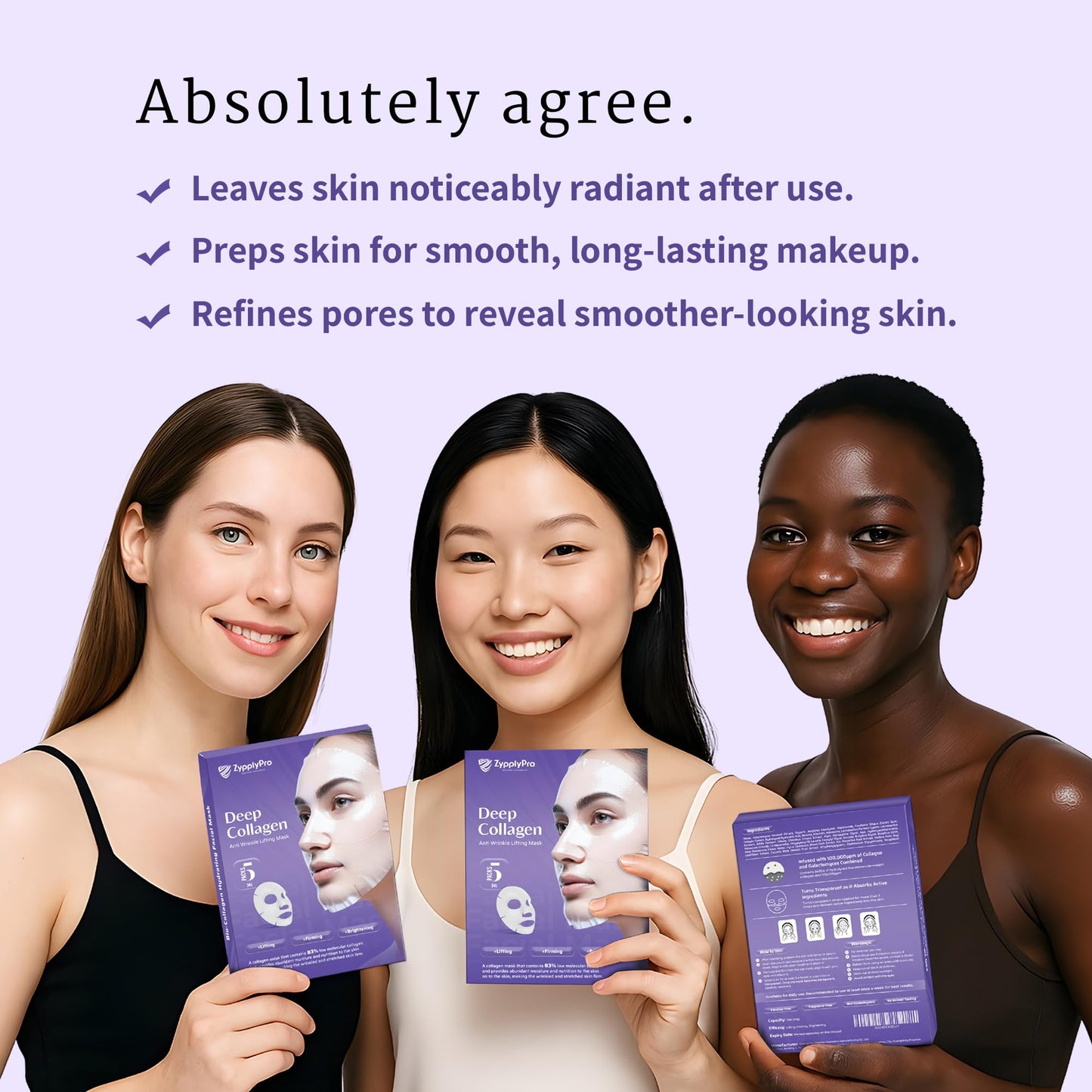 Deep Collagen Anti-Wrinkle Lifting Overnight Facial Mask, Hydrogel Sheet Mask for Glass Glow Skin 34g x 5ea Low Molecular Weight Collagen for Hydration, Pore Tightening, Elasticity & Moisturizing 5Pcs