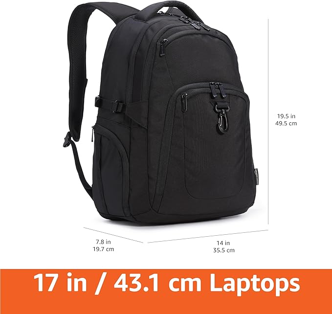 Amazon Basics Travel Laptop Backpack for 17 in / 43.1 cm Laptop, Black