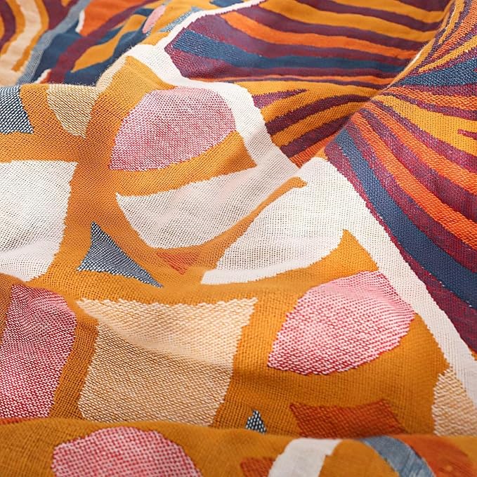 Boho Throw Blankets for Bed, 80"x90" Queen Size Cotton Throw Blankets, Reversible Muslin Rustic Boho Quilt, Farmhouse, Halloween, Christmas Decor