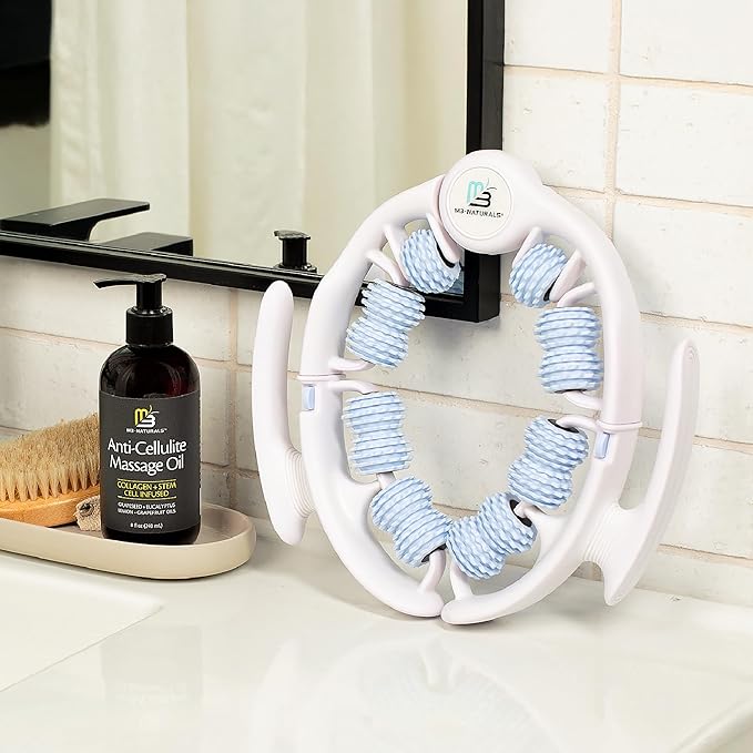 Anti Cellulite Oil and Lymphatic Drainage Massager Kit | Fascia Blaster for Contoured & Smoother Skin | Muscle Roller for Sore Arms, Legs, and Stomach, 8 fl oz by M3 Naturals