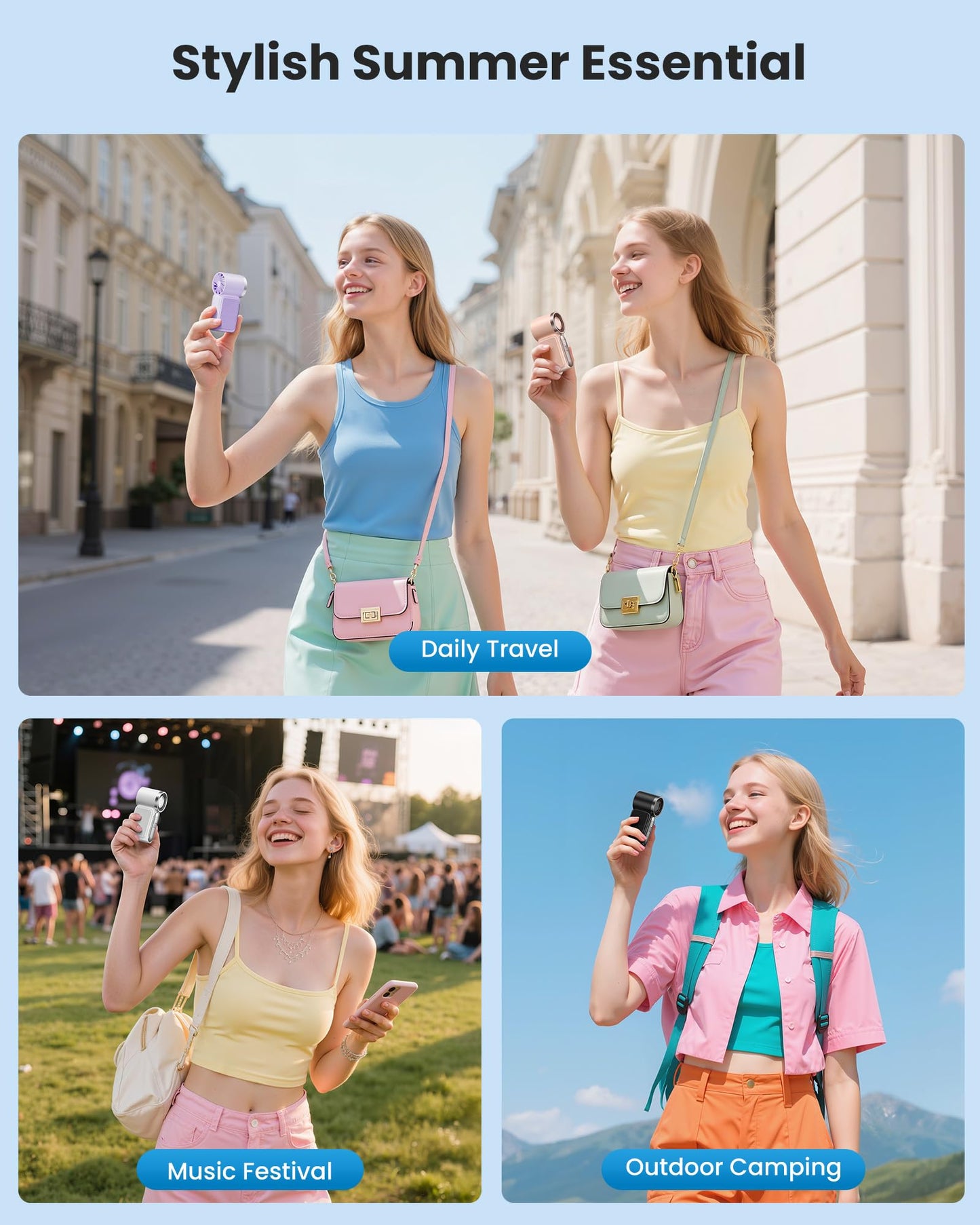 Gaiatop Portable Handheld Mini Fan, 6 Speeds 16900 RPM High Velocity Personal Fan with LED Display, USB Rechargeable, Mini Fan with Lanyard for Makeup, Travel, Outdoor, Gift for Women Girl, Pink