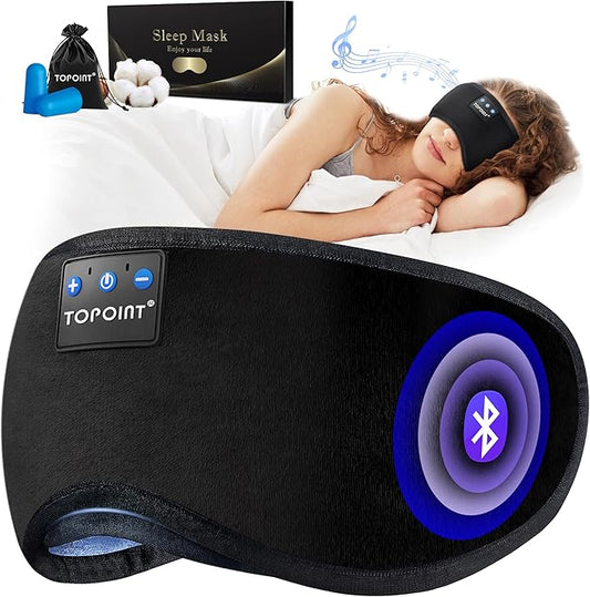 TOPOINT Sleep Mask with Headphones Bluetooth 5.4 Wireless, Sleep Headphones Earphones Earbuds with Microphone HD Speakers Music, Blackout Eye Mask for Sleeping Travel Meditation Men Women Cool Gadgets
