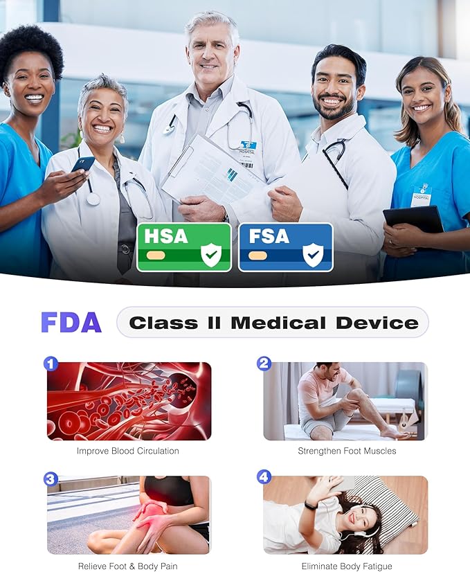 KINGJOY Foot Massager for Neuropathy, Rechargeable EMS TENS Foot Stimulator with 10 Modes 20 Intensities for Circulation Plantar Fasciitis & Swelling Pain Relief, Gifts for Women Men-White