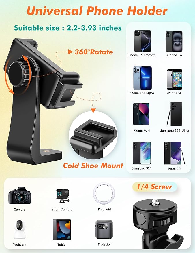 71" Tripod for iPhone, Phone Tripod Selfie Stick with Remote, Cell Phone Tripods & Tall Travel Tripods for Recording Video Selfies Photo, Compatible with iPhone 17 16 15 14 Pro Max 13 Android