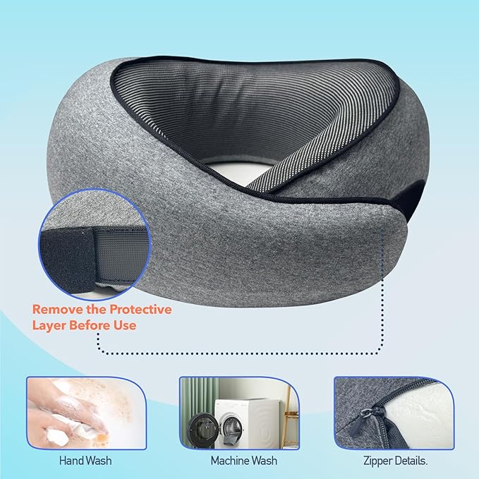 Travel Pillow | High-Density Memory Foam Pillow with 360° Surround Support. Ergonomically Designed. Ideal for Airplane Travel and Home Use.