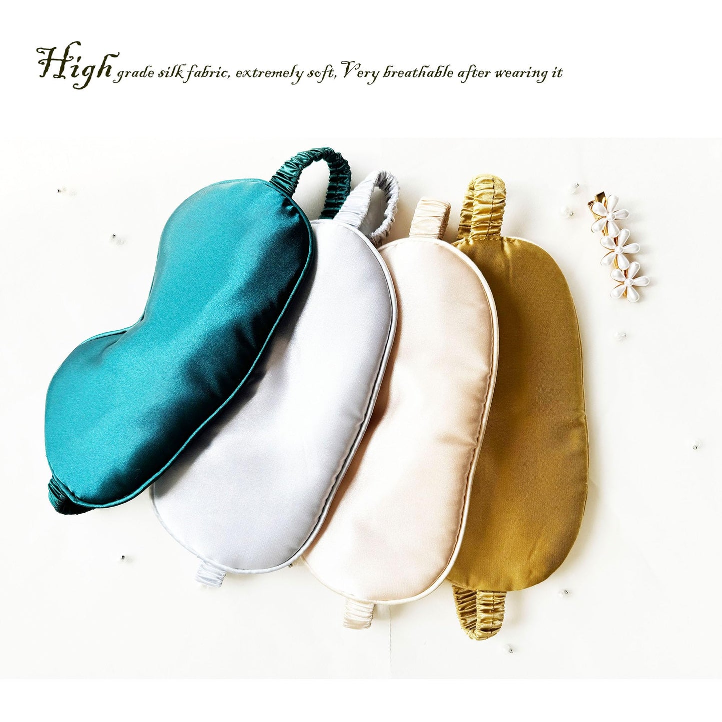 QSYW Silk Eye Mask for Sleeping - Satin Eye Cover with Silk Storage Bag Beige