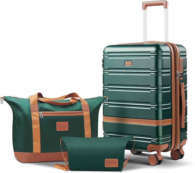 carry on Luggage Sets,20 Inch Expandable with TSA Lock Carry-on suitcases with spinner wheels,Hard Shell Travel Luggage airline approved (Dark Green, 3 Piece Sets (20/DB/TB))