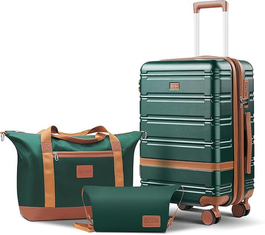 carry on Luggage Sets,20 Inch Expandable with TSA Lock Carry-on suitcases with spinner wheels,Hard Shell Travel Luggage airline approved (Dark Green, 3 Piece Sets (20/DB/TB))