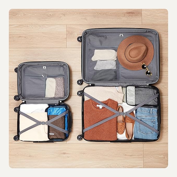 Amazon Basics 2-Piece Set (21", 30"), Hardshell Suitcases With Wheels, Expandable For Up to 25% More Space, With Scratch-Resistant Surface, Four Multi-directional Wheels, Black